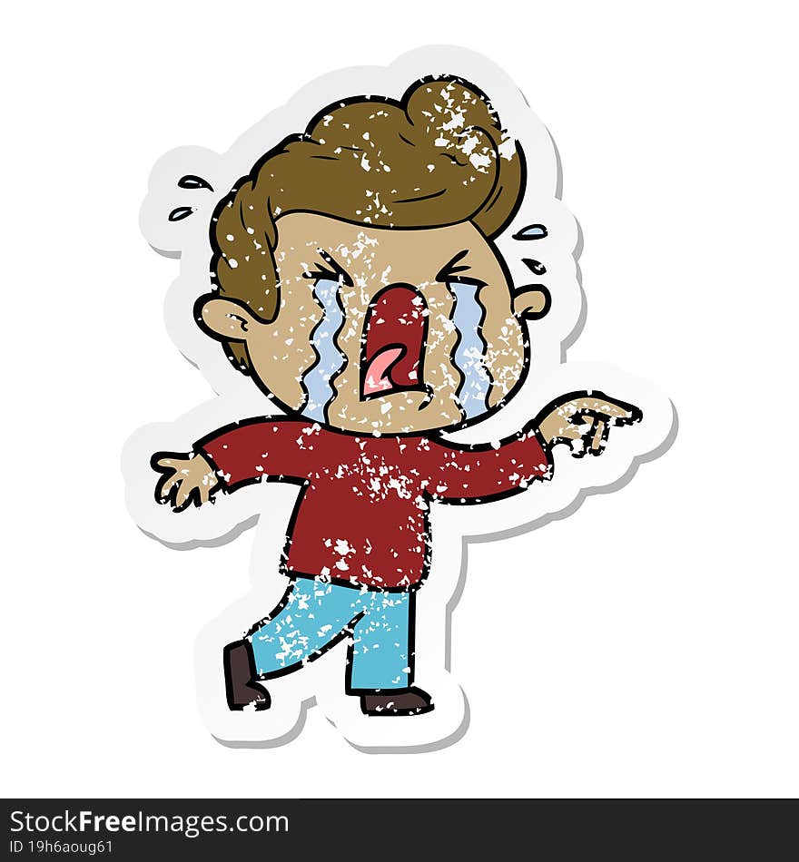 distressed sticker of a cartoon crying man