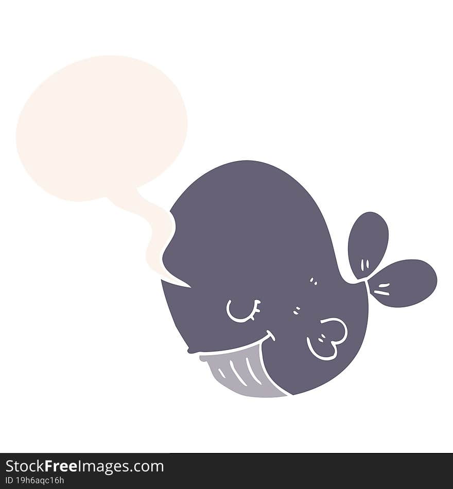 cartoon whale with speech bubble in retro style