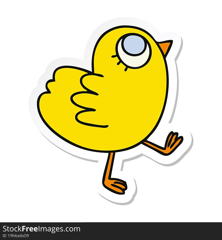 sticker of a quirky hand drawn cartoon yellow bird