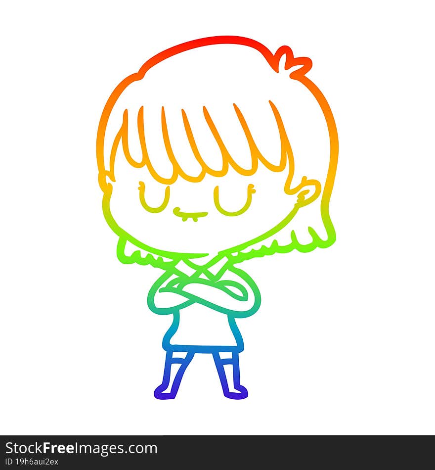 rainbow gradient line drawing of a cartoon woman