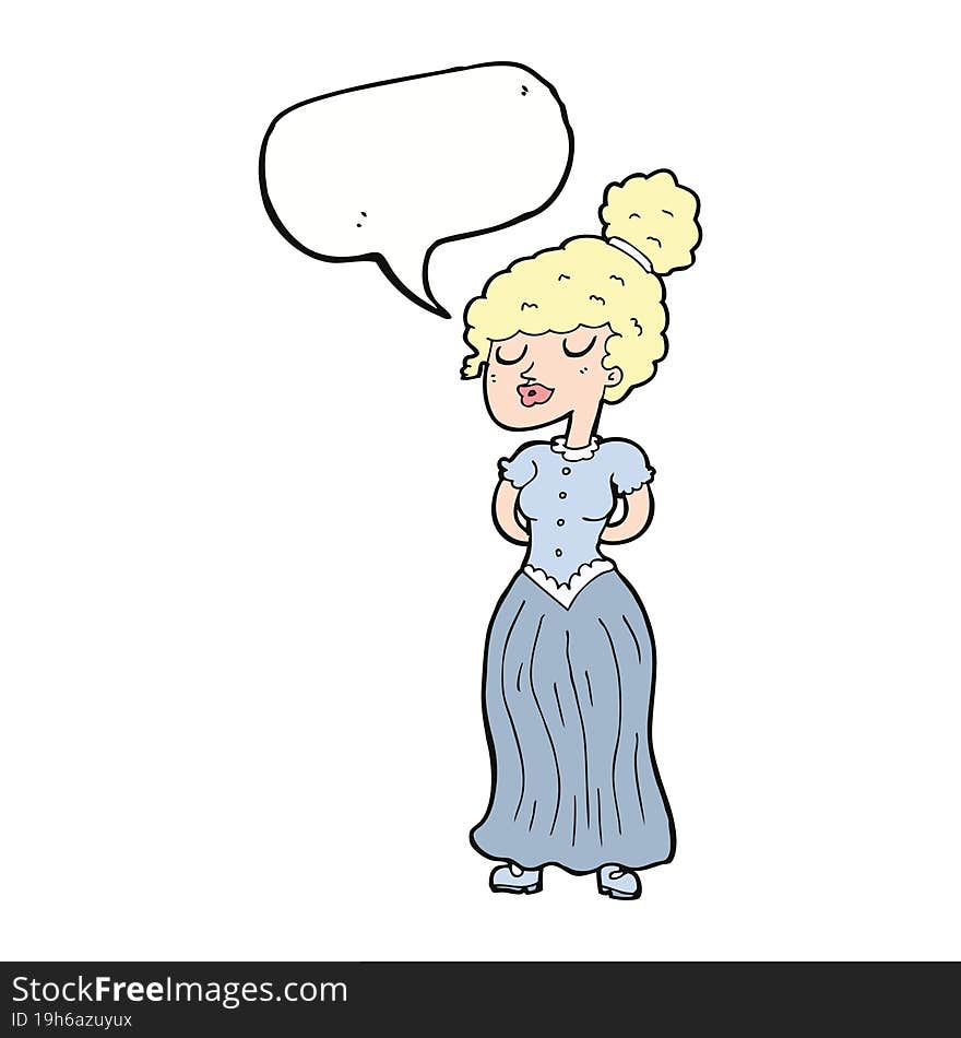 cartoon pretty victorian woman with speech bubble