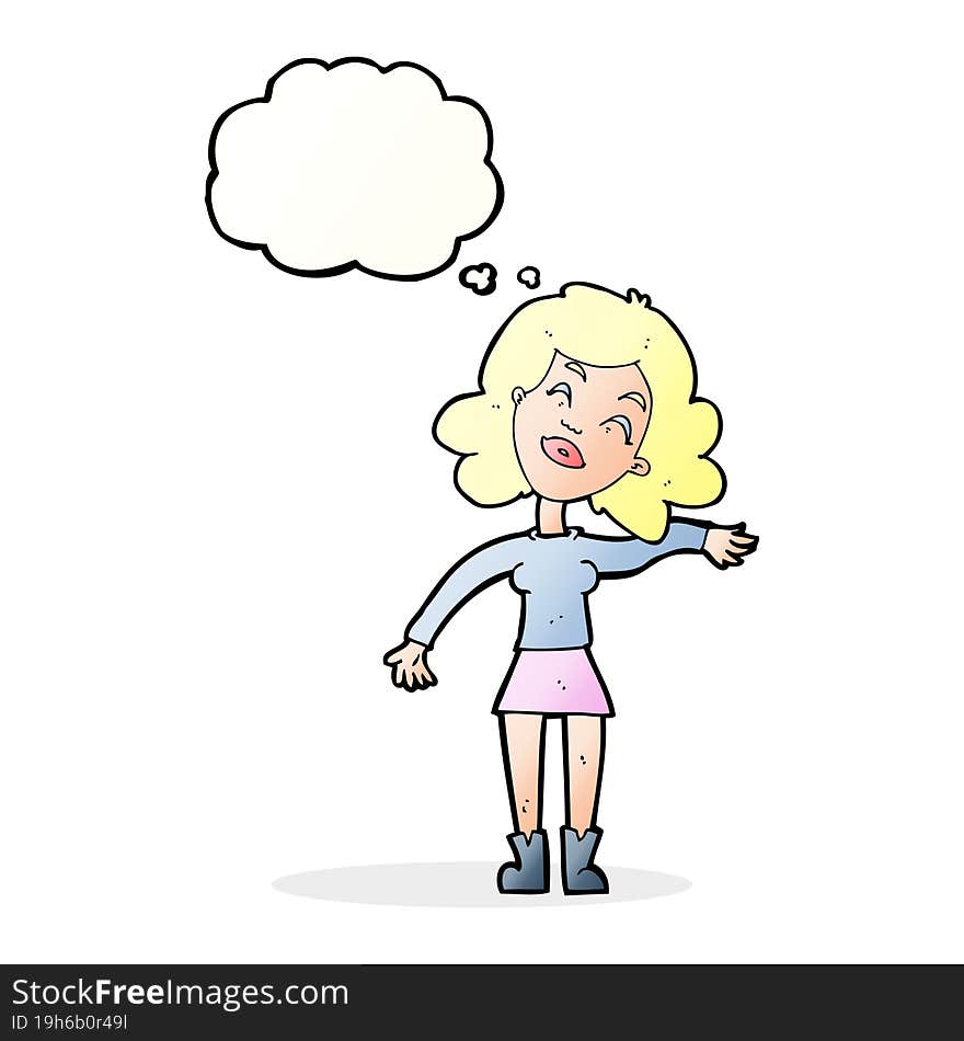 cartoon woman only joking with thought bubble