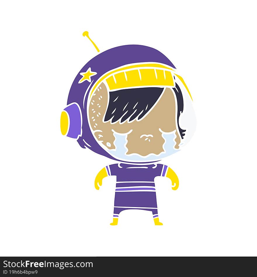 flat color style cartoon crying astronaut girl