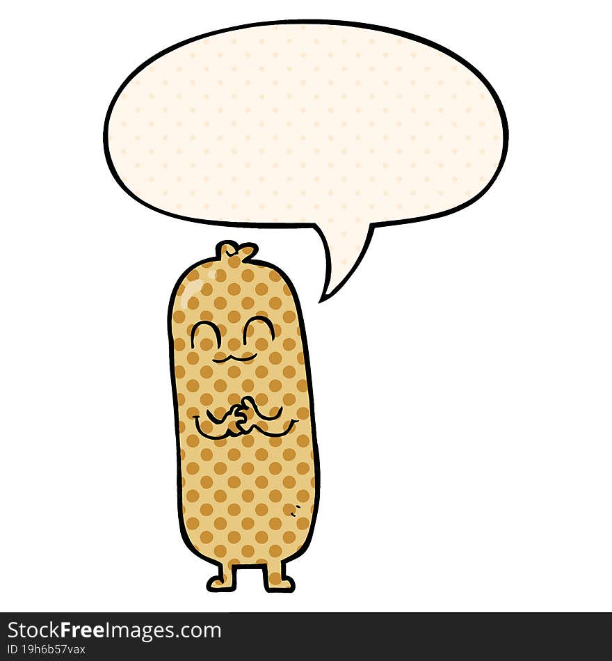 Cartoon Sausage And Speech Bubble In Comic Book Style