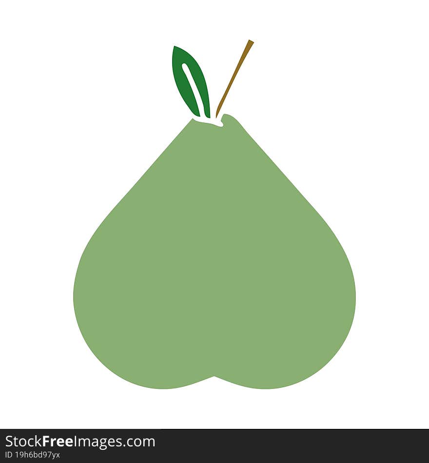 flat color retro cartoon of a green pear