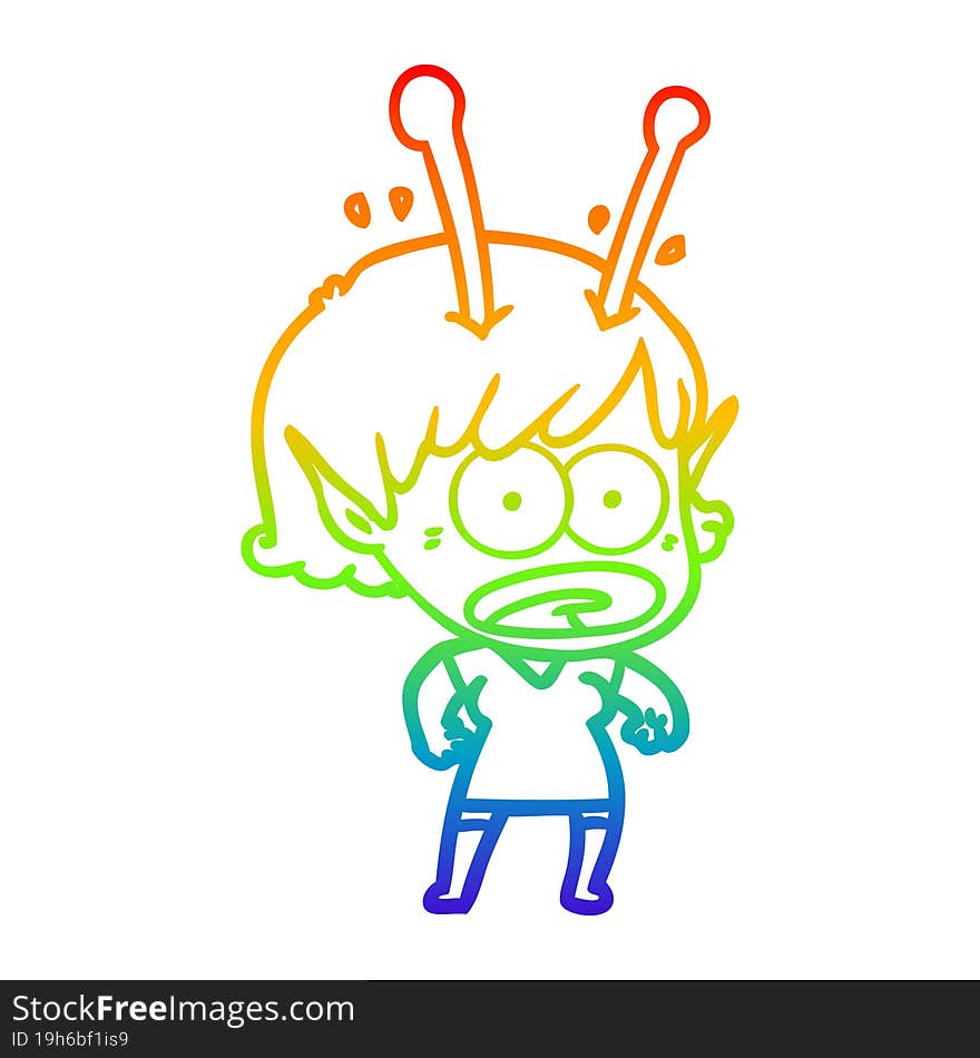 rainbow gradient line drawing cartoon shocked alien girl