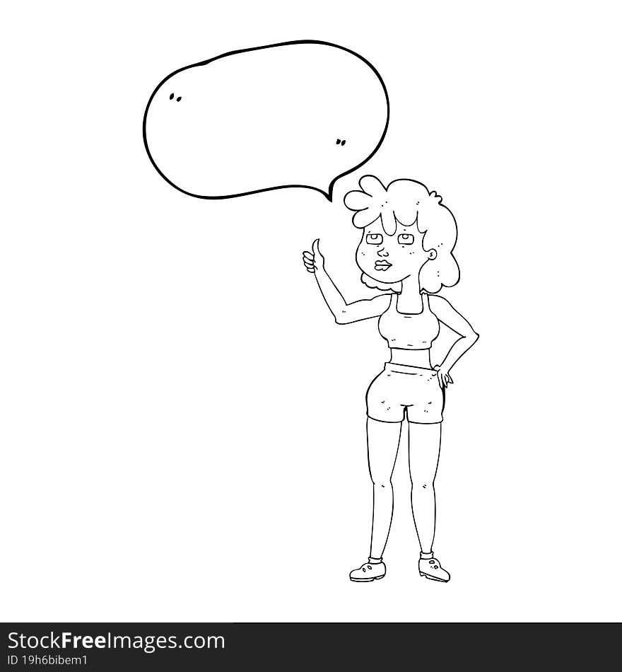 freehand drawn speech bubble cartoon gym woman