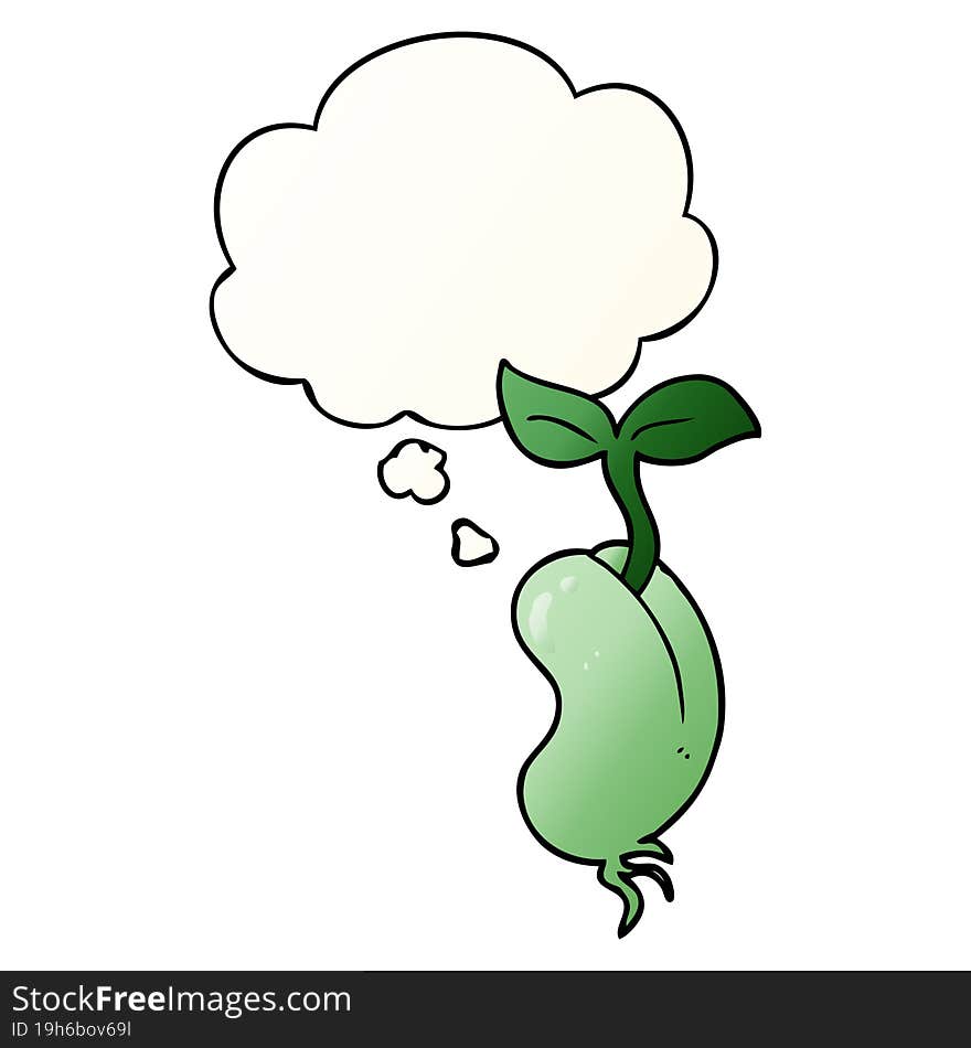 cartoon sprouting seed and thought bubble in smooth gradient style