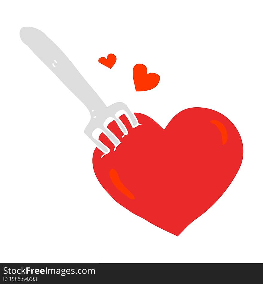 Flat Color Illustration Of A Cartoon Fork In Heart