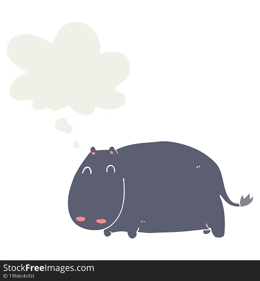 Cartoon Hippo And Thought Bubble In Retro Style