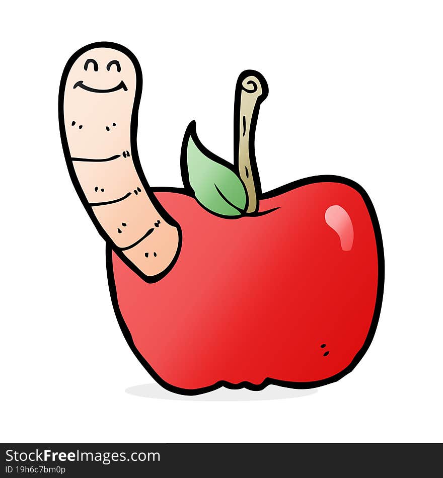 cartoon apple with worm