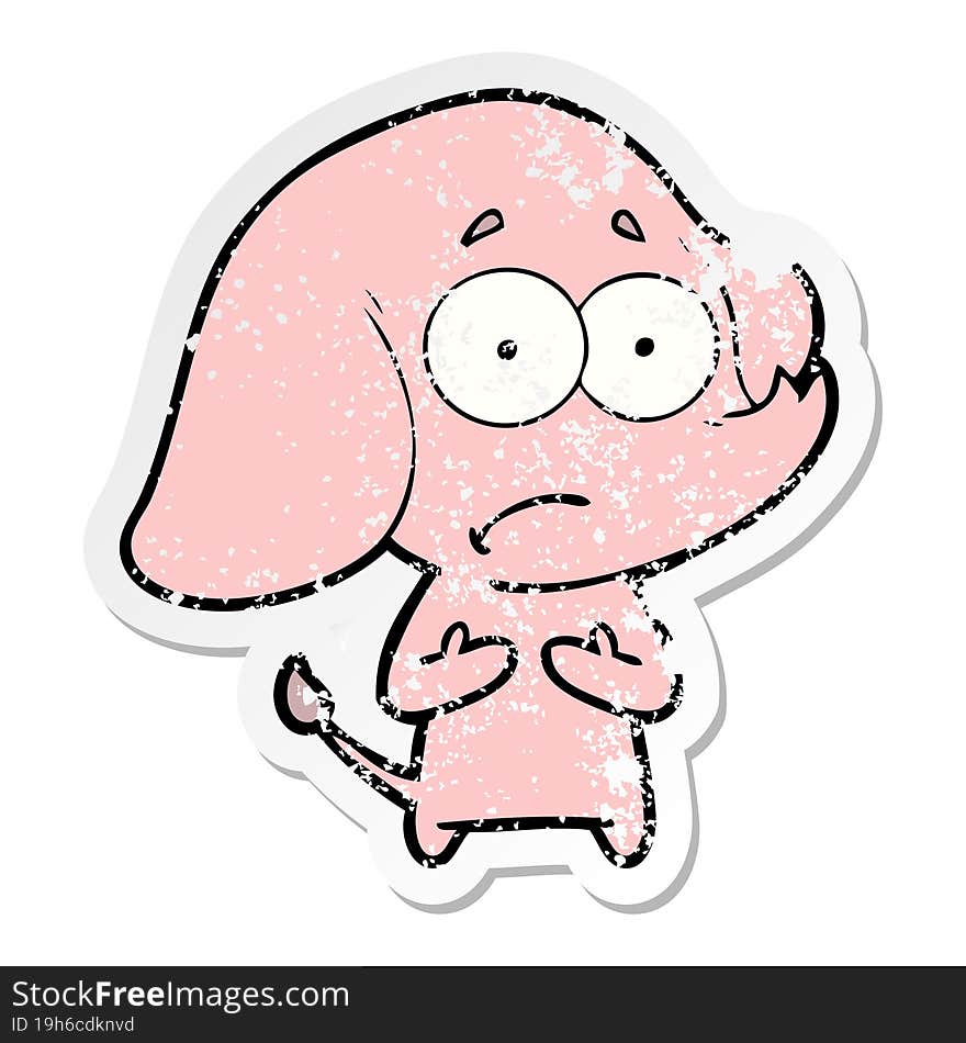 Distressed Sticker Of A Cartoon Unsure Elephant