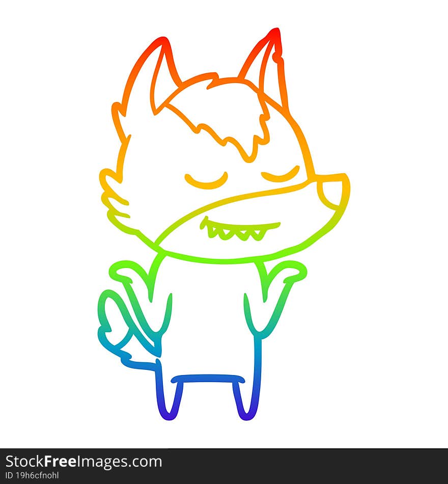 rainbow gradient line drawing friendly cartoon wolf