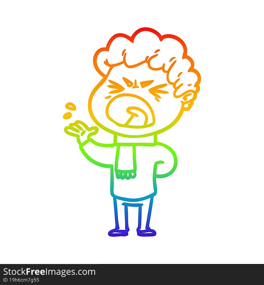 rainbow gradient line drawing cartoon furious man