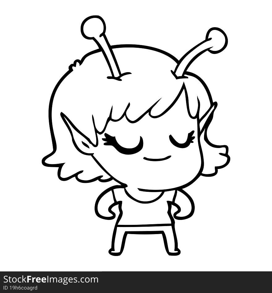 smiling alien girl cartoon. smiling alien girl cartoon