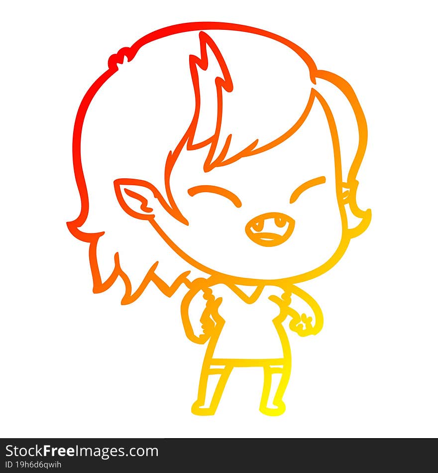 warm gradient line drawing cartoon laughing vampire girl