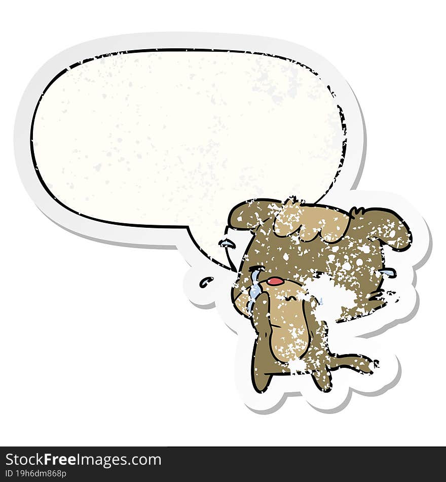 cartoon sad dog crying and speech bubble distressed sticker