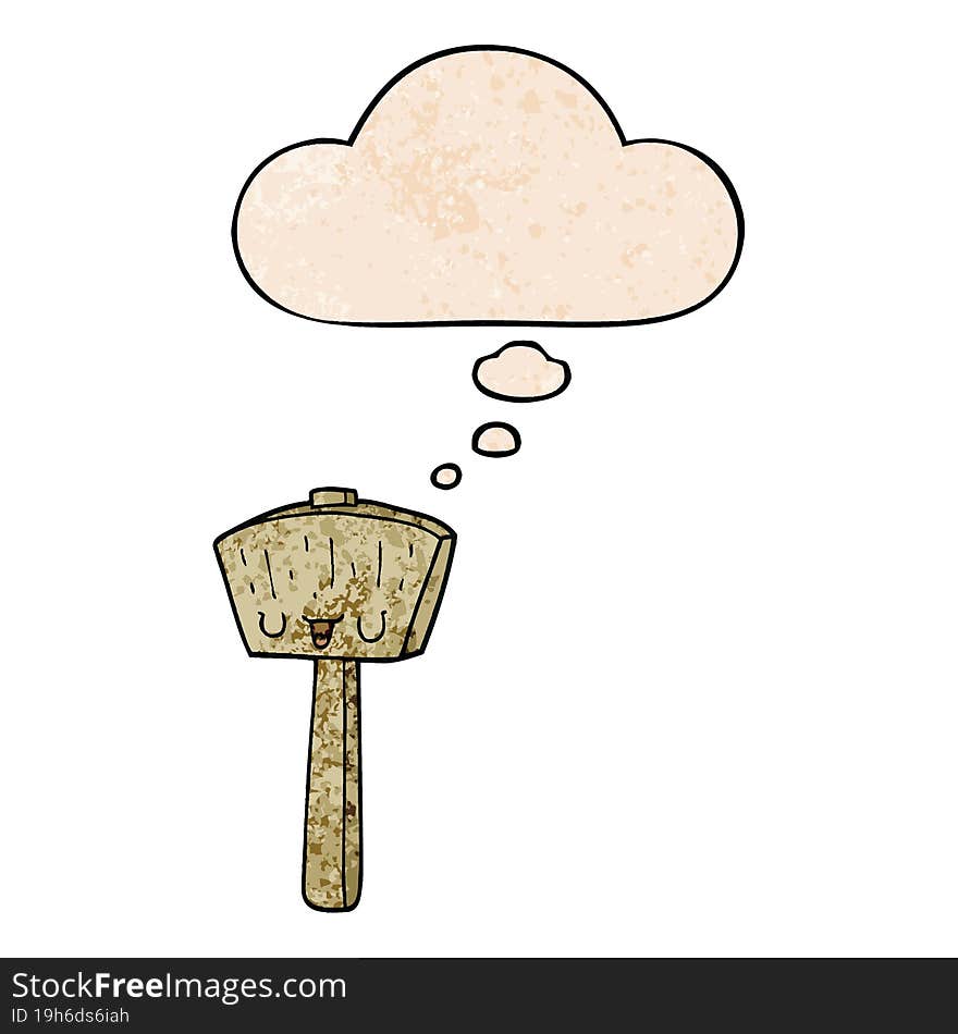 Cartoon Mallet And Thought Bubble In Grunge Texture Pattern Style