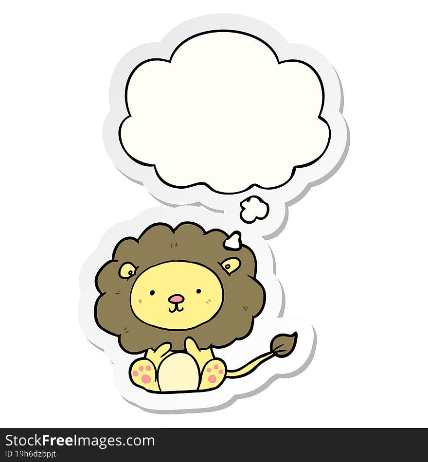 cartoon lion and thought bubble as a printed sticker