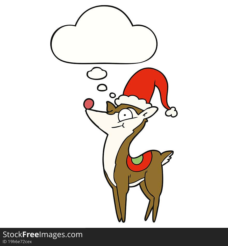 cartoon christmas reindeer with thought bubble