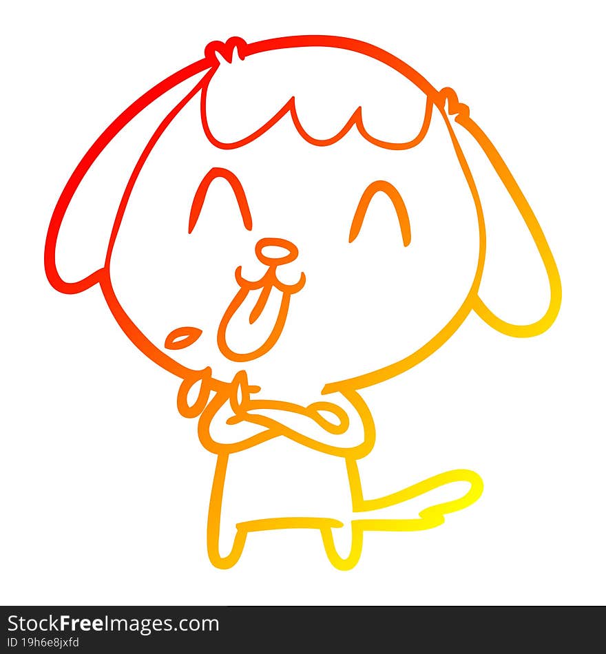 warm gradient line drawing of a cute cartoon dog