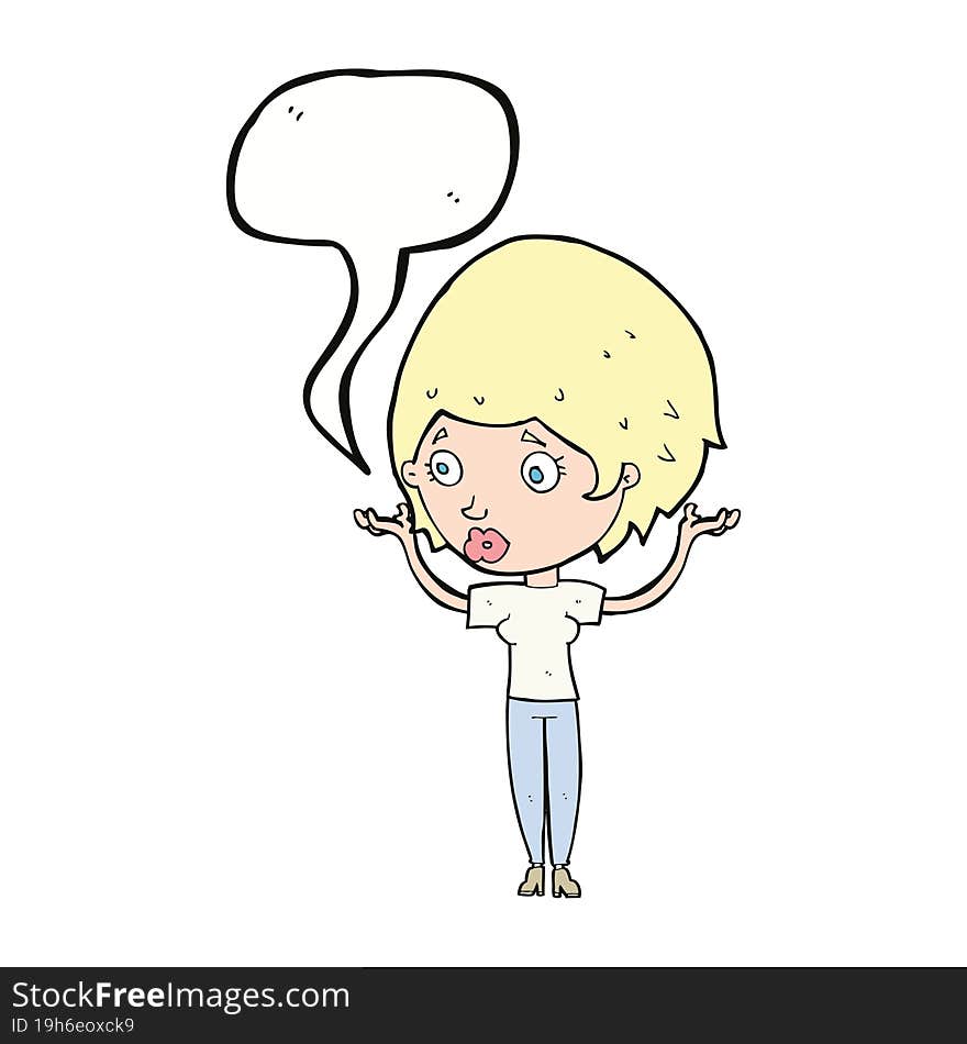 Cartoon Woman Raising Hands In Air With Speech Bubble