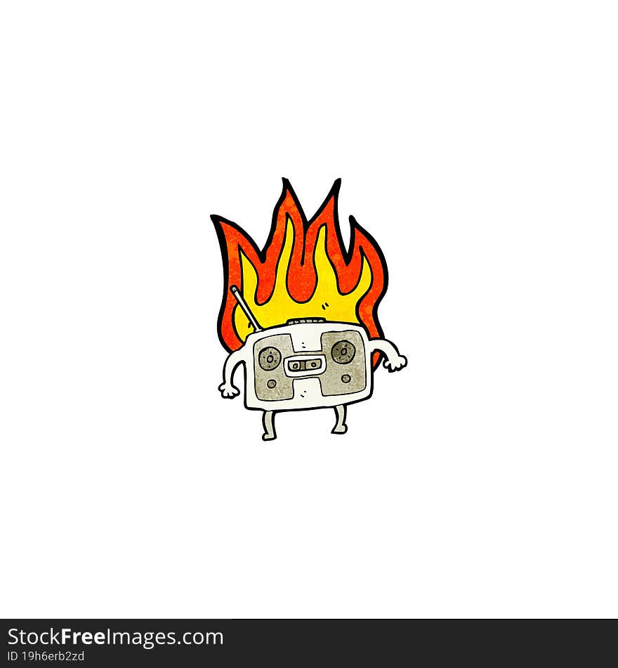 Burning Radio Cassette Player Cartoon