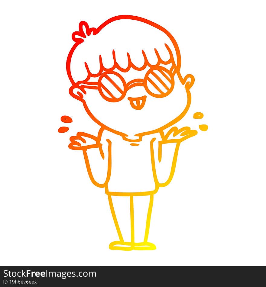 Warm Gradient Line Drawing Cartoon Boy Wearing Spectacles