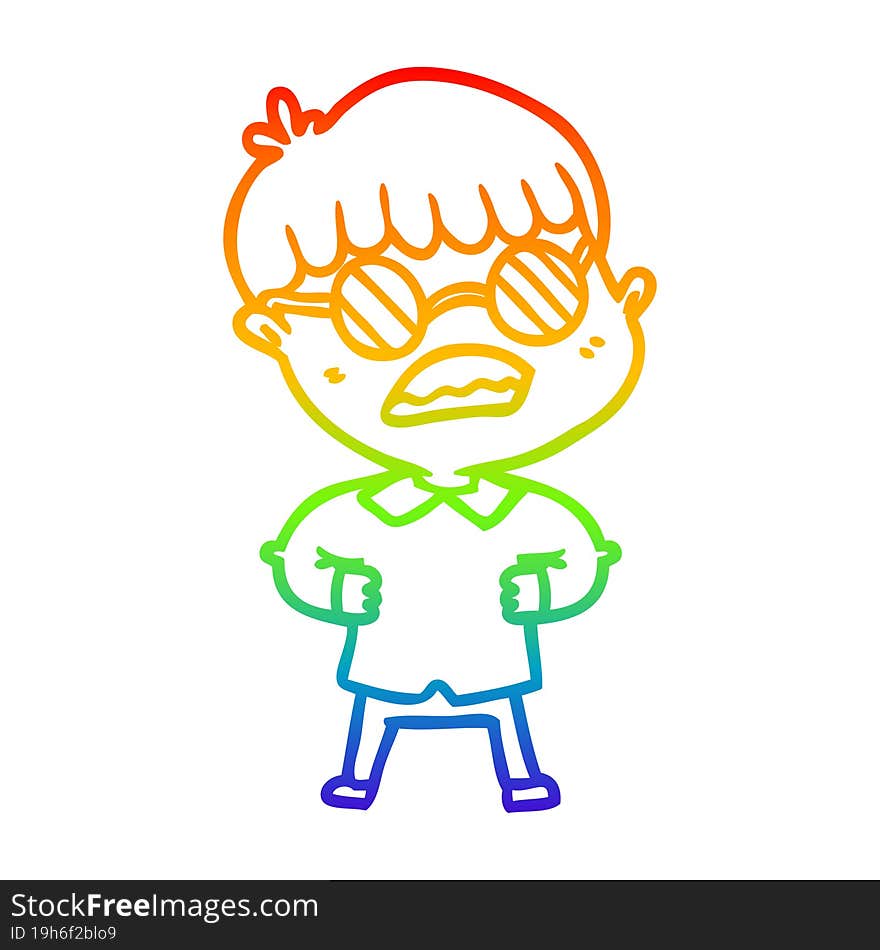 rainbow gradient line drawing cartoon boy wearing spectacles