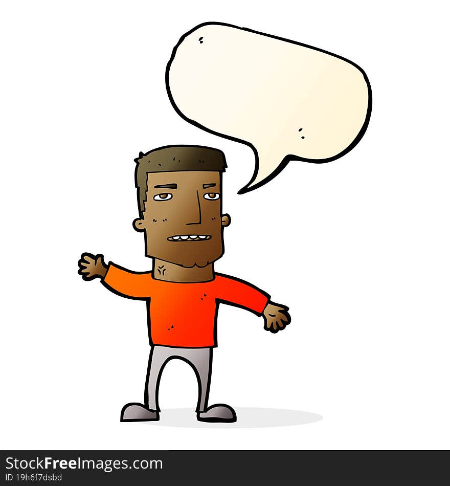 Cartoon Waving Stressed Man With Speech Bubble