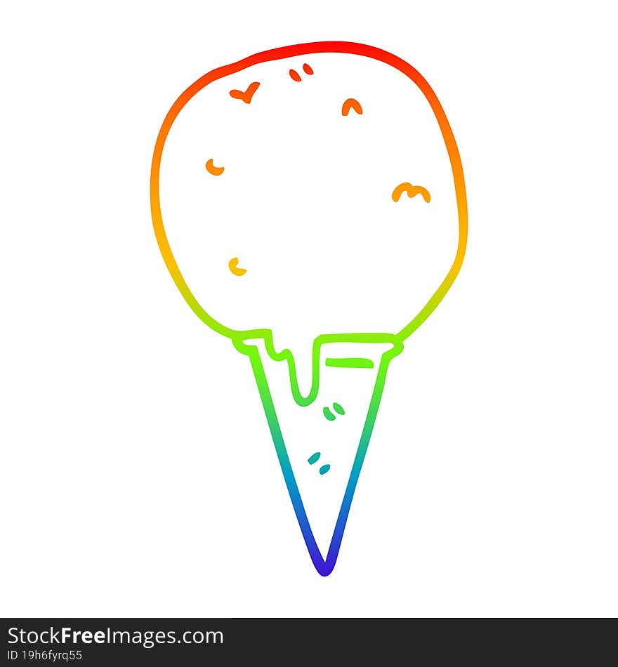 Rainbow Gradient Line Drawing Cartoon Ice Cream Cone