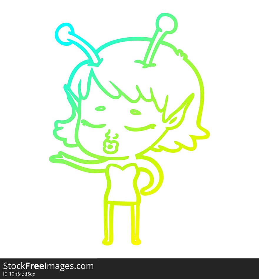 cold gradient line drawing cute alien girl cartoon