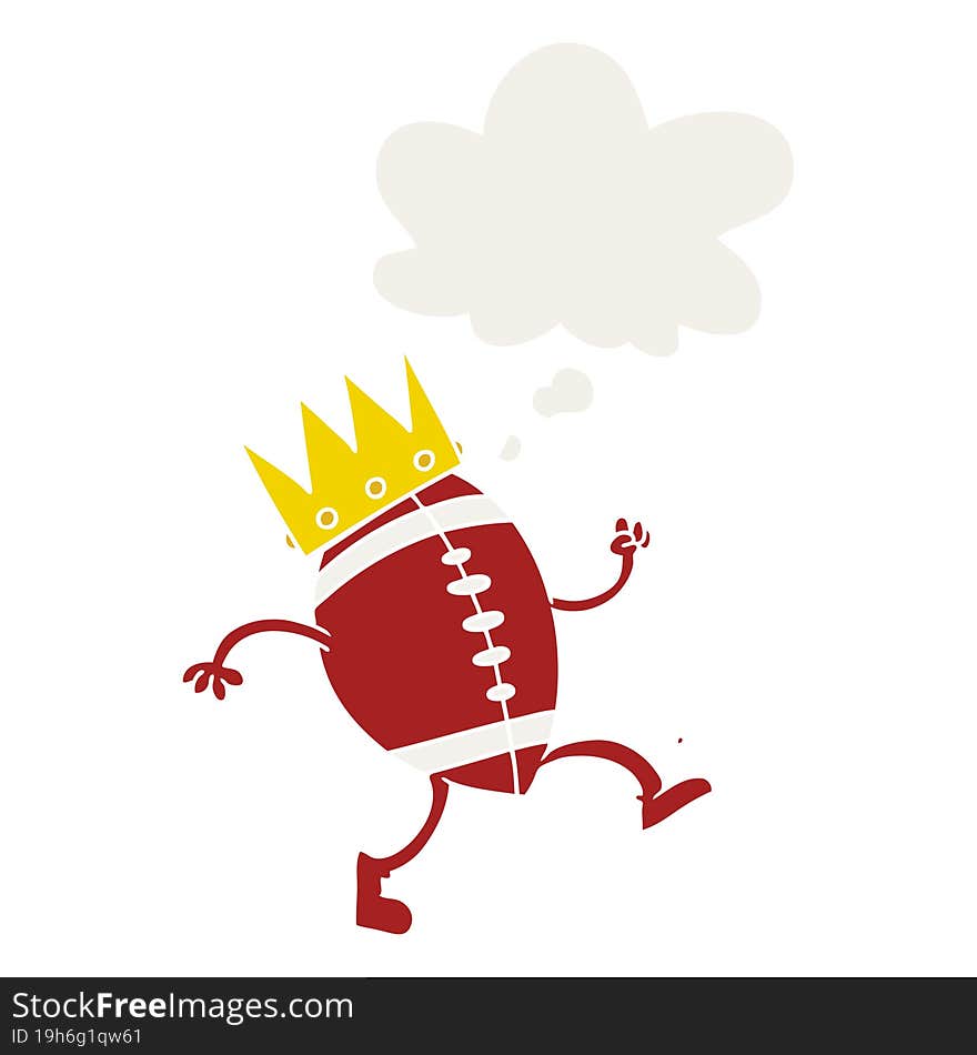 Football With Crown Cartoon  And Thought Bubble In Retro Style