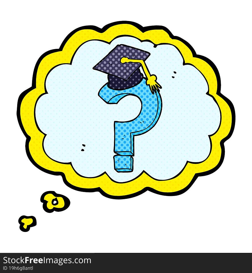 thought bubble cartoon graduation cap on question mark