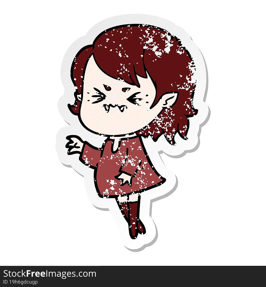 distressed sticker of a annoyed cartoon vampire girl