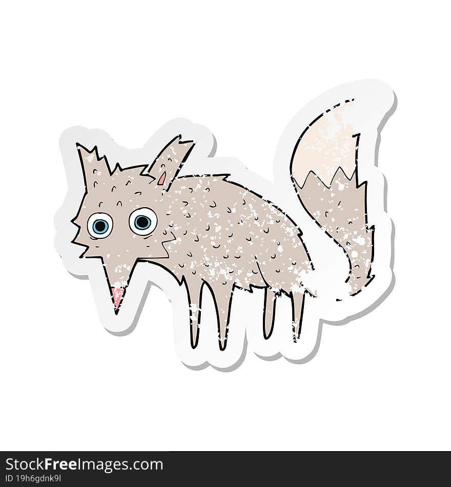 retro distressed sticker of a funny cartoon wolf