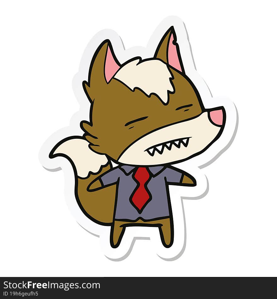 sticker of a cartoon office wolf showing teeth