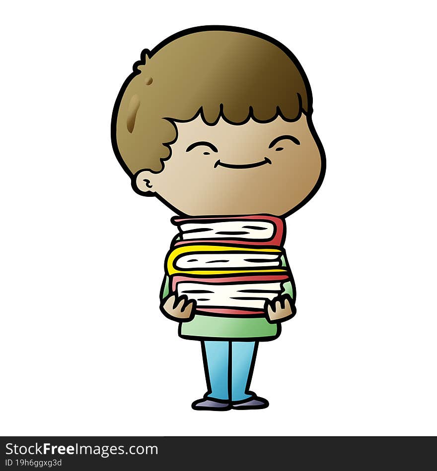 cartoon happy boy with books. cartoon happy boy with books