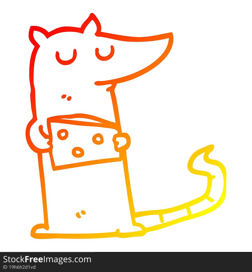 warm gradient line drawing of a cartoon mouse with cheese