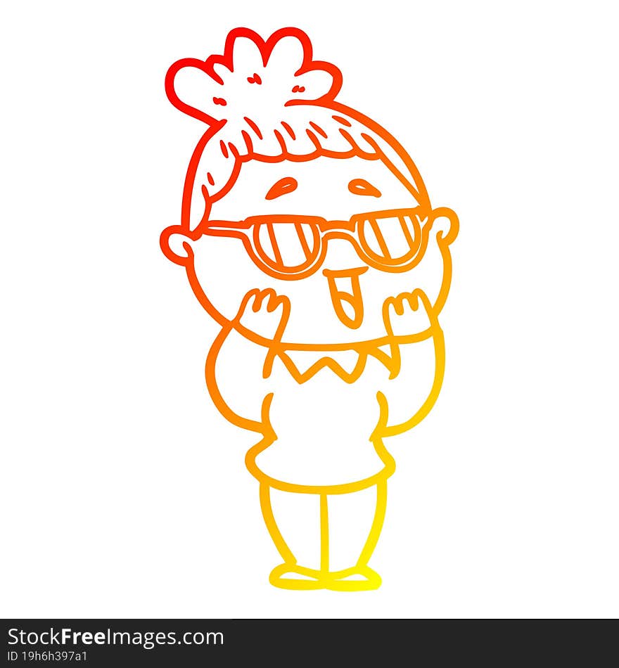 Warm Gradient Line Drawing Cartoon Happy Woman Wearing Spectacles