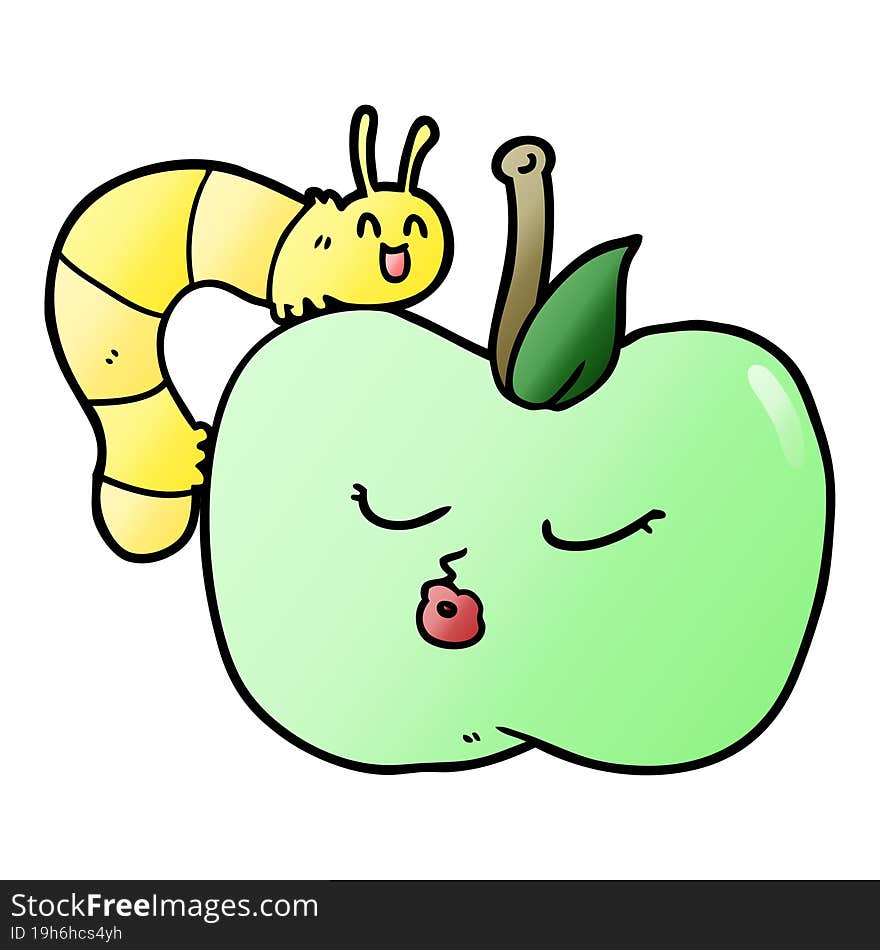 cartoon pretty apple and bug. cartoon pretty apple and bug