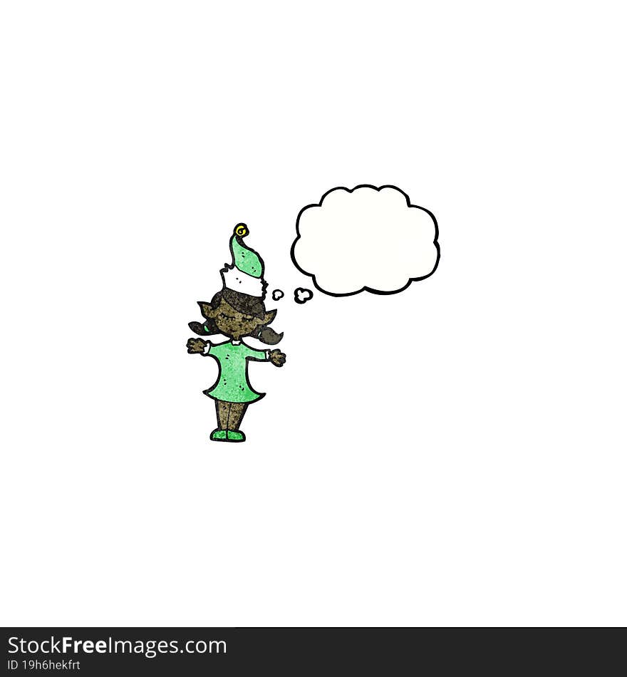 Cartoon Christmas Elf With Thought Bubble