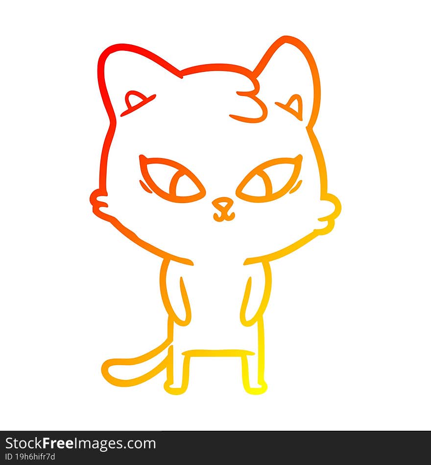 Warm Gradient Line Drawing Cute Cartoon Cat