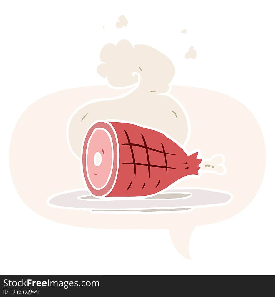 cartoon cooked meat and speech bubble in retro style