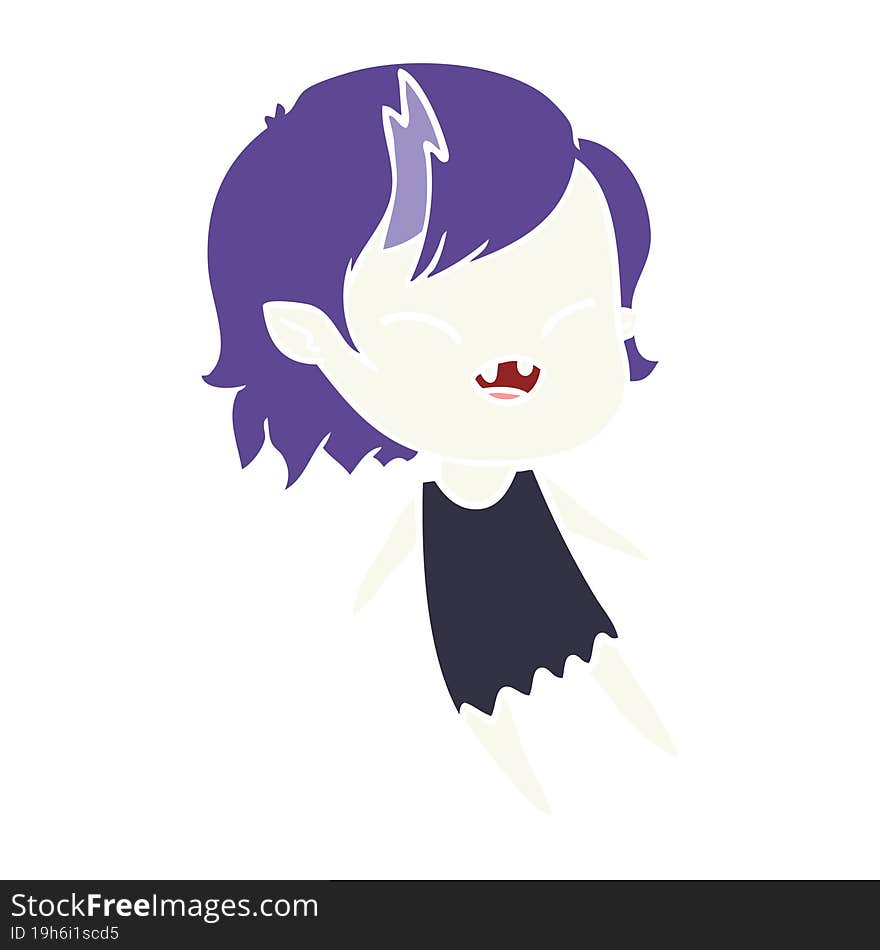 flat color style cartoon laughing vampire girl floating