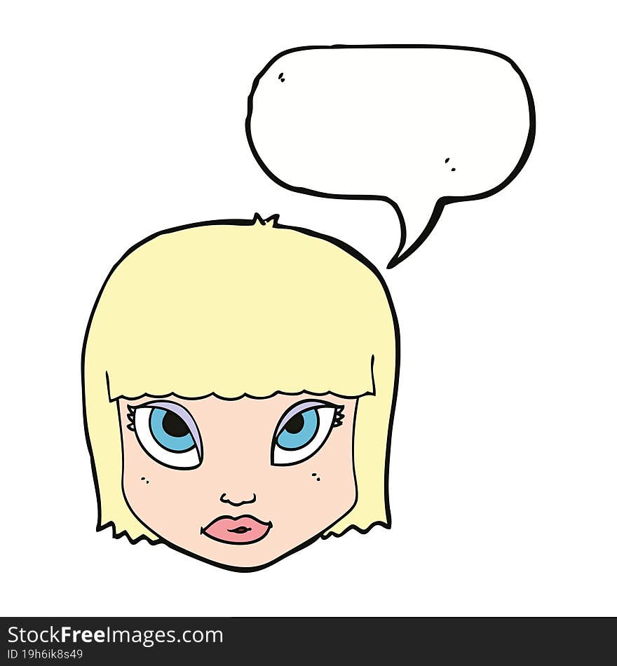 cartoon female face with speech bubble