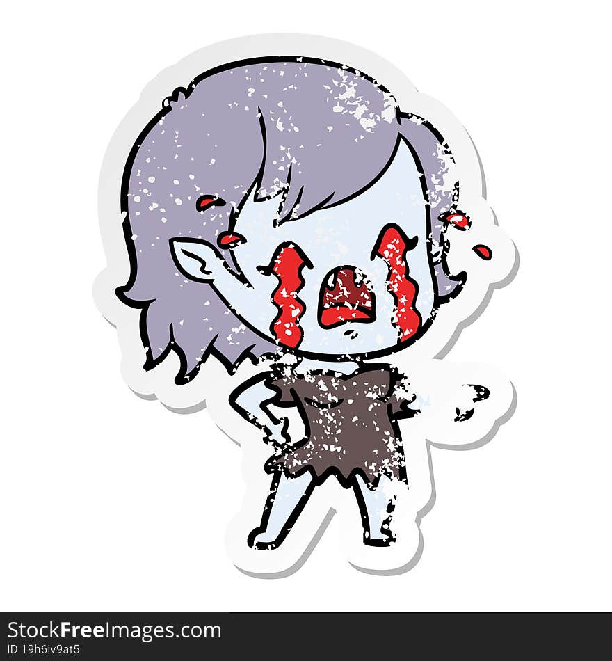 Distressed Sticker Of A Cartoon Crying Vampire Girl