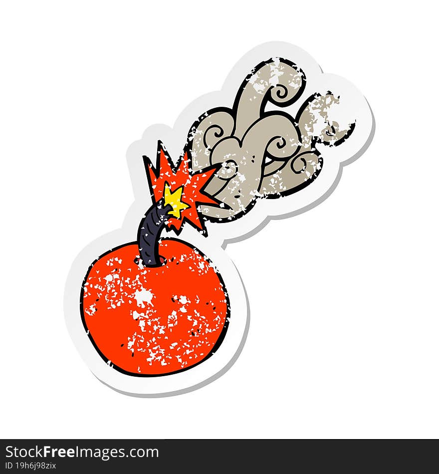 retro distressed sticker of a cartoon burning bomb