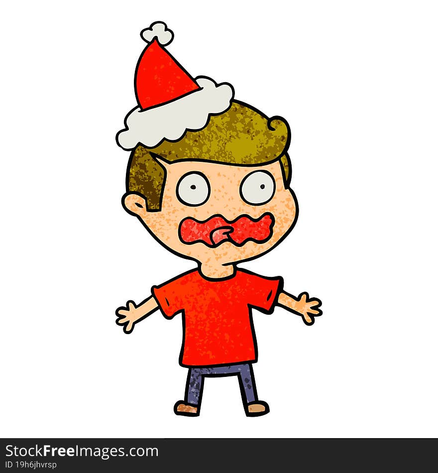 textured cartoon of a man totally stressed out wearing santa hat