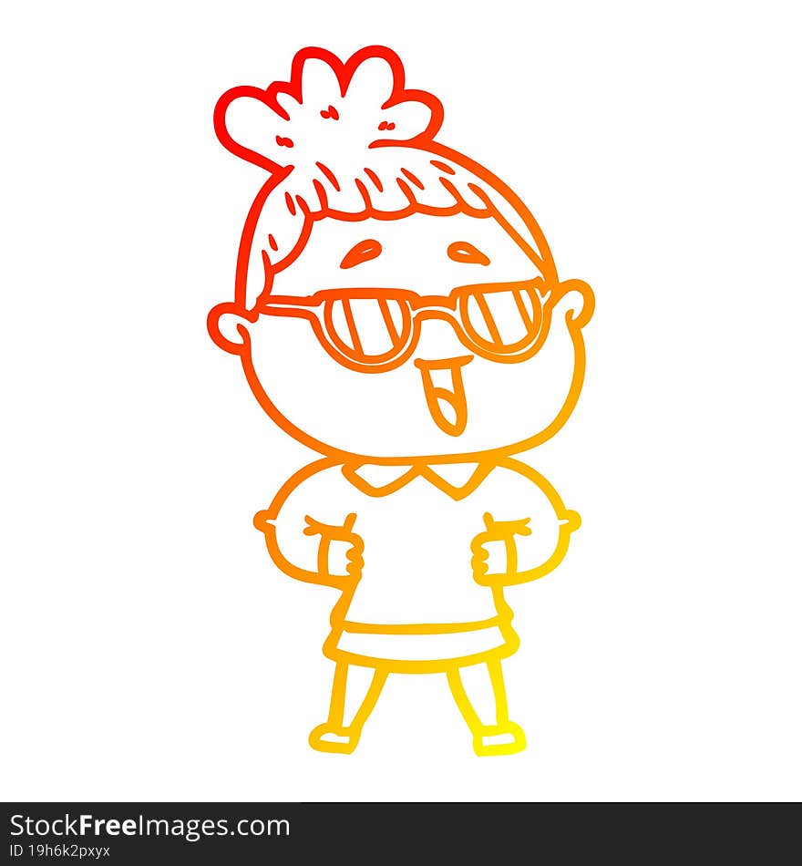 warm gradient line drawing cartoon happy woman wearing spectacles